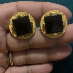 Vintage Gold and Black Onyx Cuff Links
